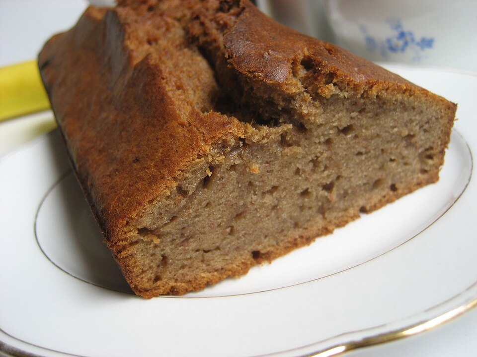 Banana quick bread baked in a loaf tin