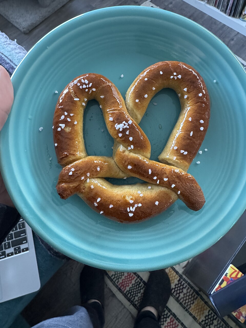 A knotted golden soft pretzel
